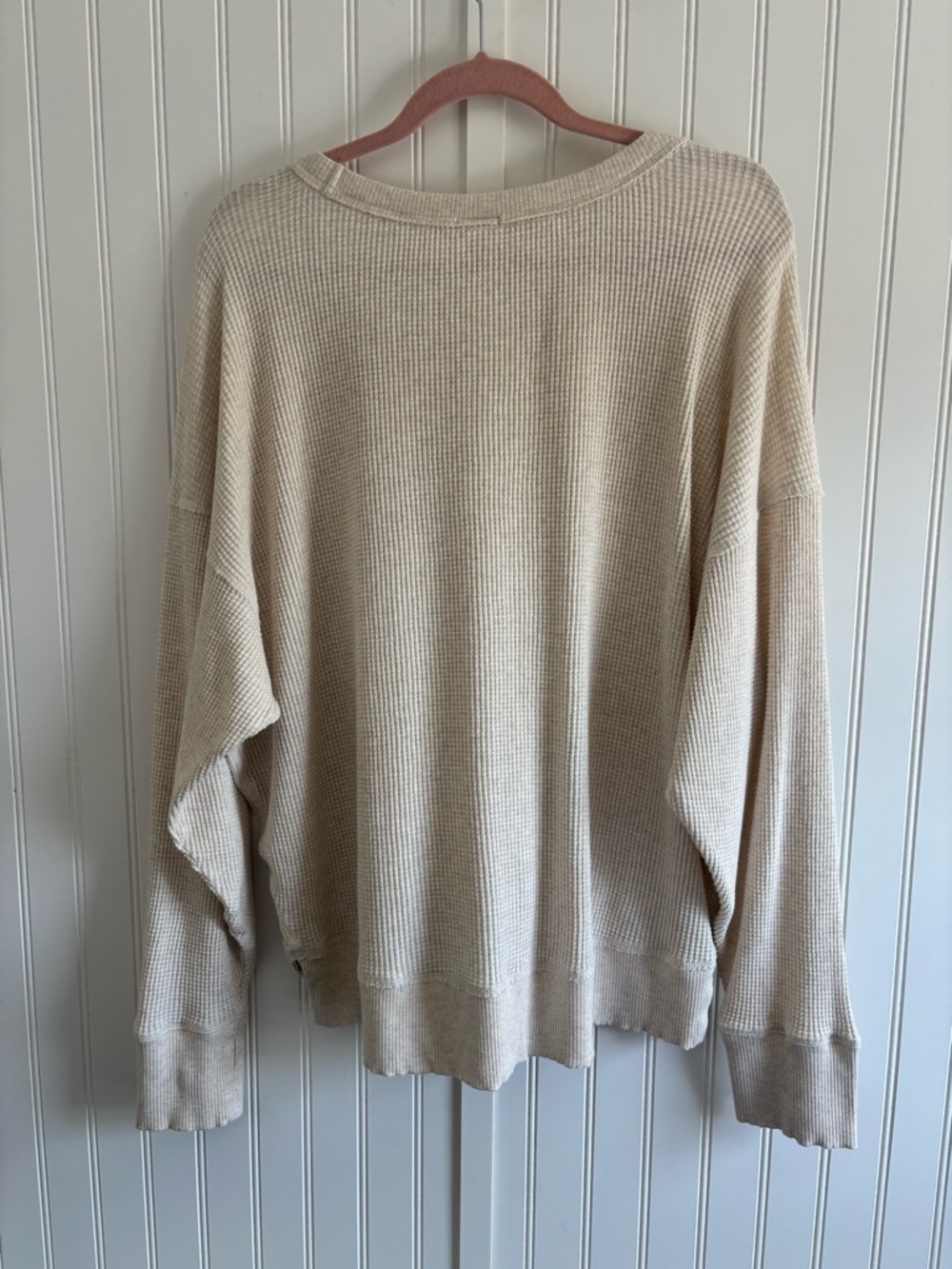 Offline by Aerie Waffle Knit Cream Oatmeal Long Sleeve Top Oversized Cozy Size L - Picture 4 of 14